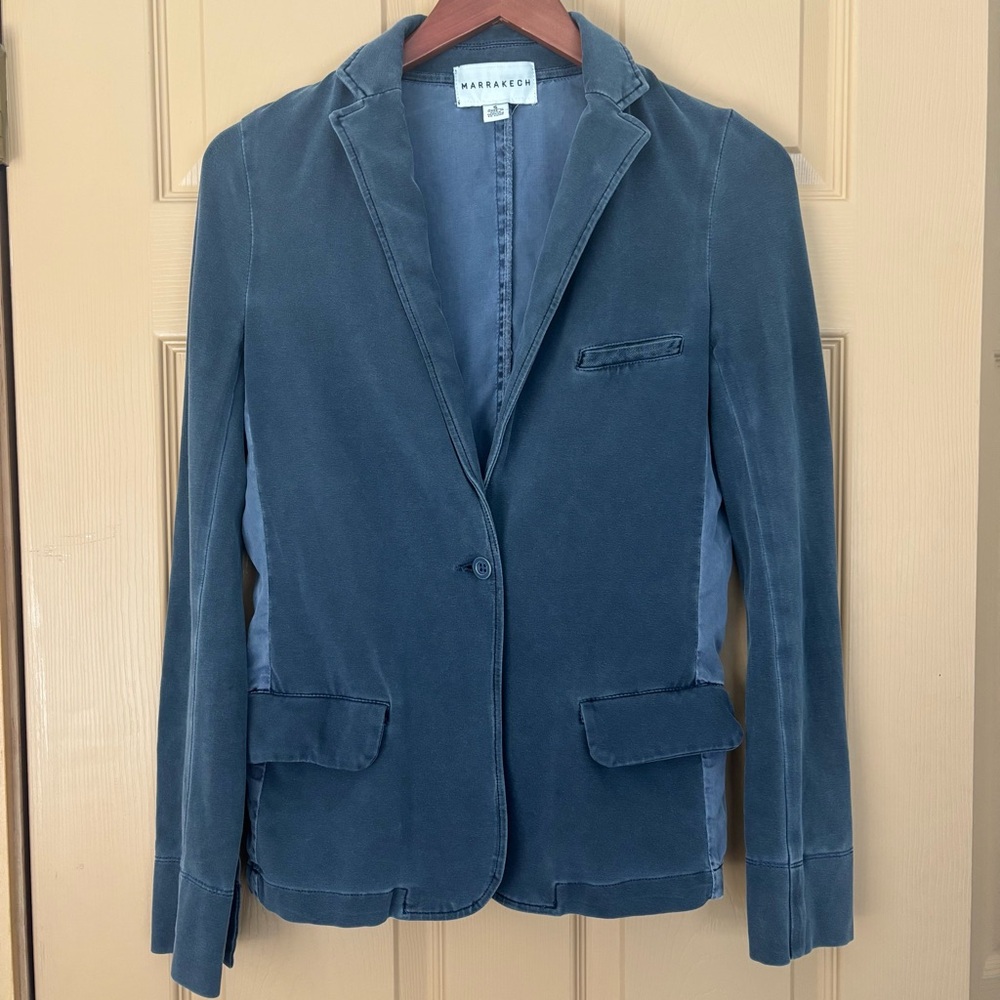 Anthropologie Marrakech Blue Stretch Boho Utility Jacket Blazer Size S RN66170